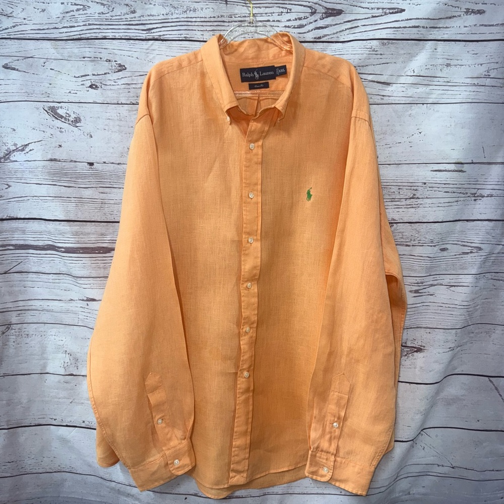 Ralph Lauren Men's Casual Lien Orange Button Down Shirt Size XXL